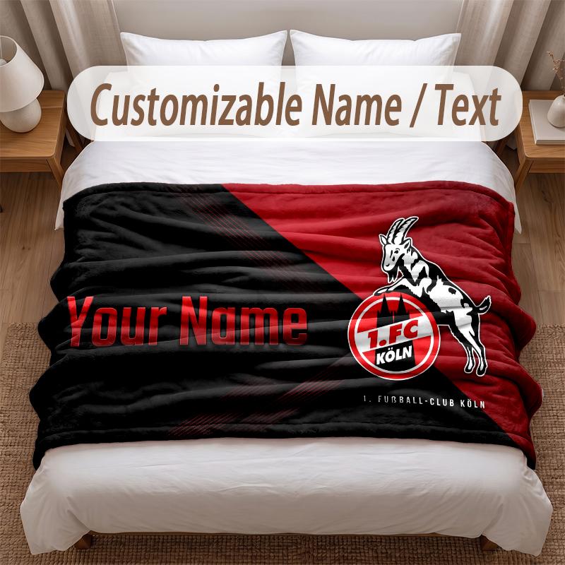 FC Köln bedeckte Flanelldecke mit individuellem Namensschriftzug, weich und warm, als Überwurf für das Schlafzimmer oder als Weihnachtsgeschenk