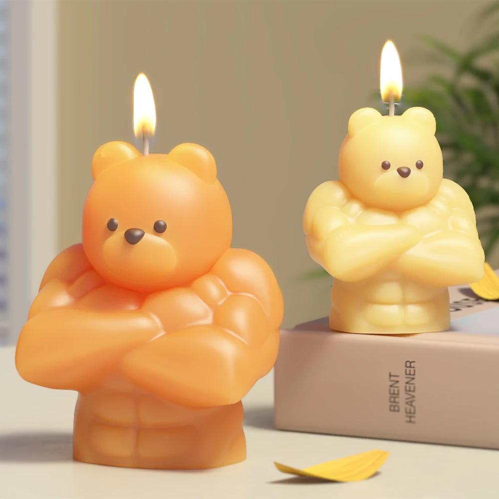 Muscle Bear Resin Molds 3D Cute Bodybuilder Bear Silicone Molds for Resin Candles Soap Making for Wax Cement Crafts Home Decor