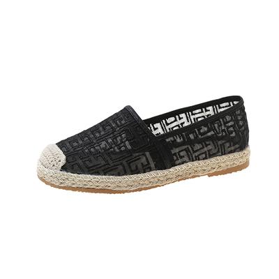 Flax Oriental Retro Breathable Loafers Faux Pearls  Detail Espadrille Flats Simple Mesh Canvas Women Shoes