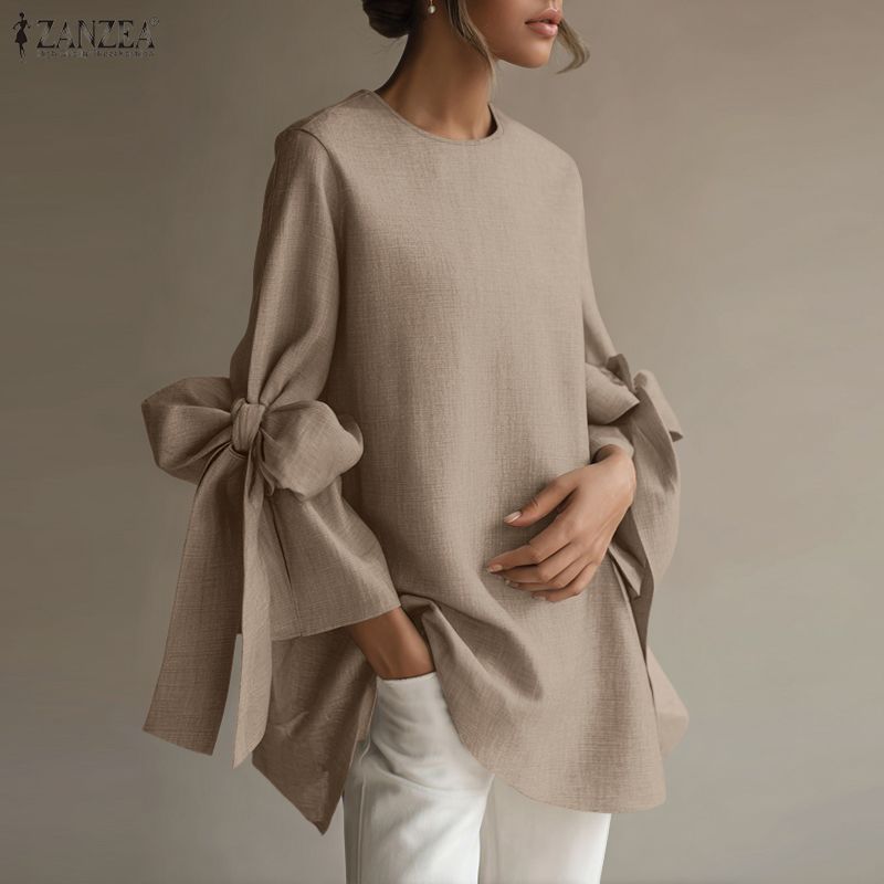 ZANZEA Dámská ležérní halenka s kulatým výstřihem a volným 3/4 rukávem