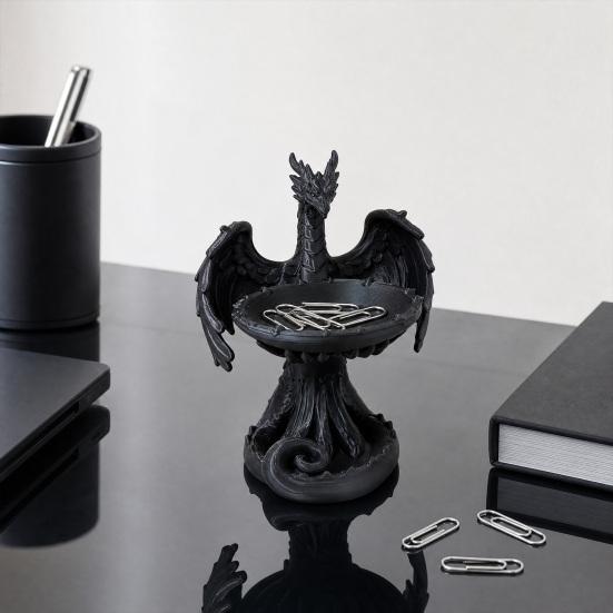 3D Printed Storage Tray, Matte Black Resin Flying Dragon Shape, Dustproof Jewelry Organizer, for Ring Earring Home Decorative