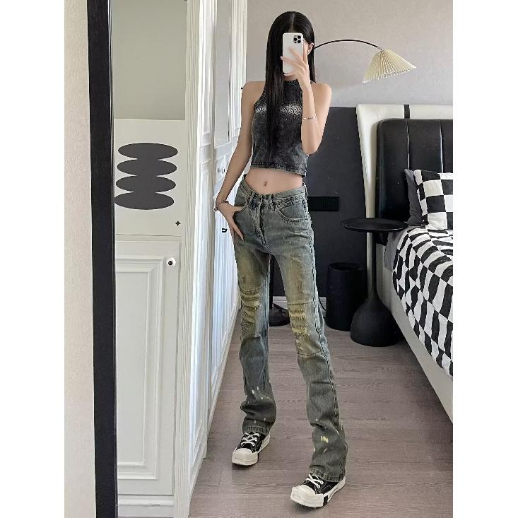 

Осень и зима Новые американские джинсы High Street Washed Light Color для мужчин и женщин Прямые слегка расклешенные свободные широкие брюки 3XL жёлтый