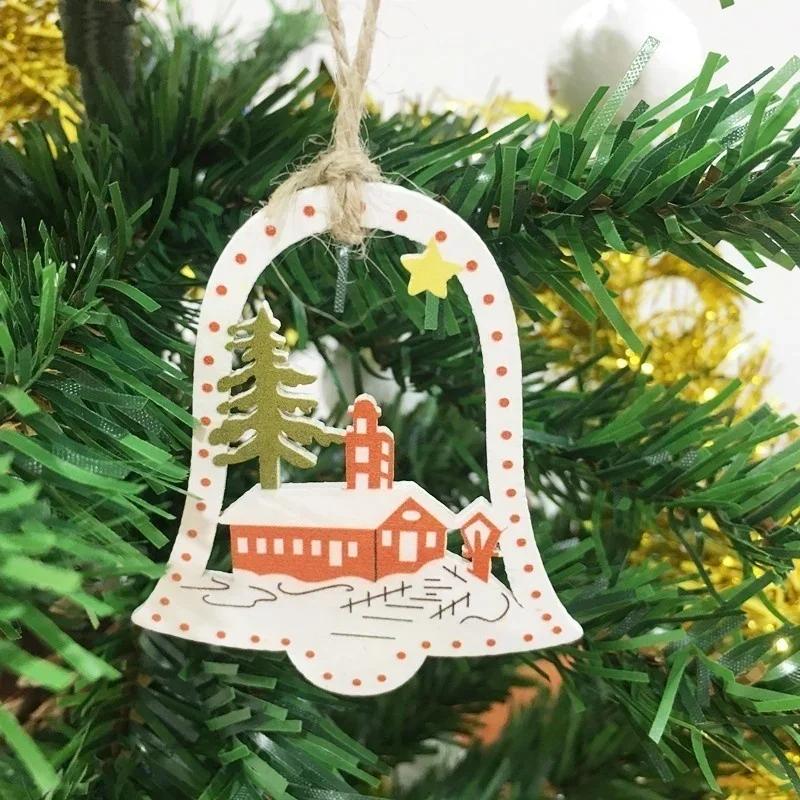 1 Set Christmas Tree Hanging Ornaments Wooden DIY Pendant Bells Santa Claus New Year Decor Christmas Home Party Decor Supplies
