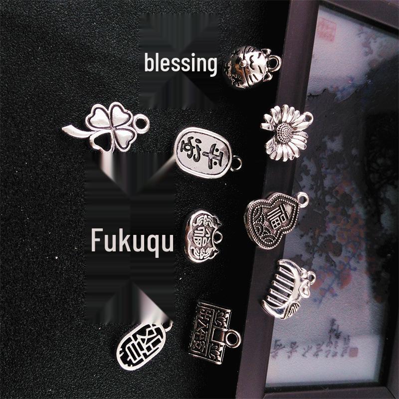 Tibetan Silver Clover & Bell Charm Bracelet with Pendant