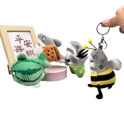 Funny Shark Family Gang Shark Bee Pendant Creative Shark Fork Shark Carving Keychain Plush Doll Backpack Pendant