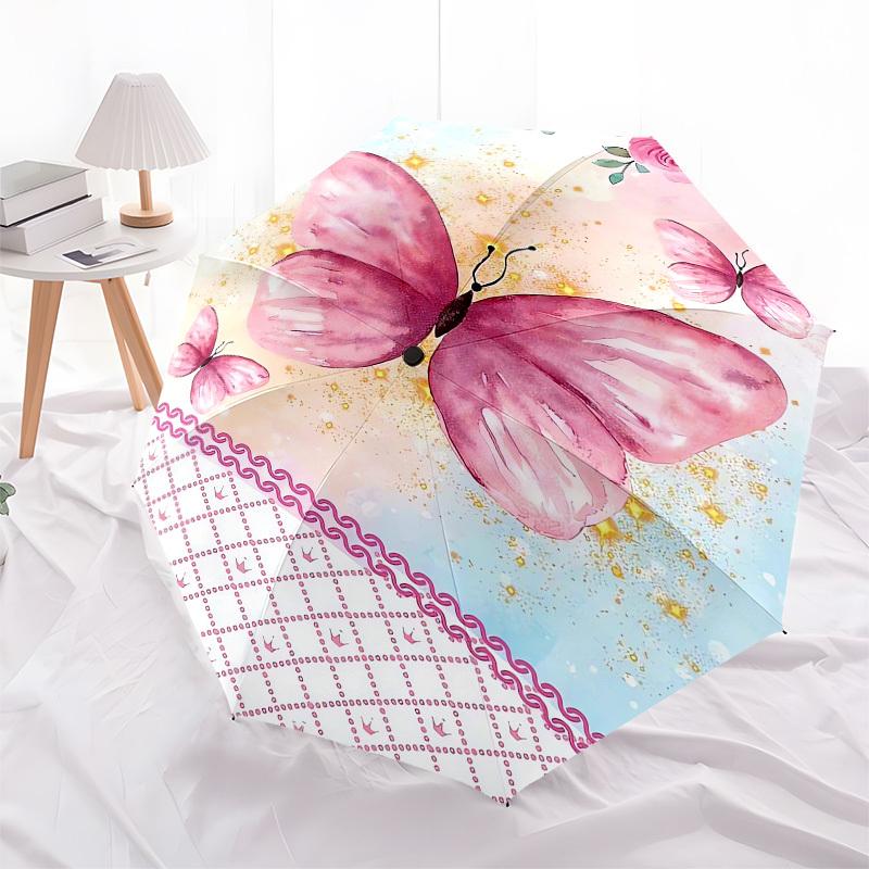 

1pc Pink Butterfly Garden Umbrella with Plastic Handle,Compact & Stylish,Cartoon Pattern,Outdoor UmbrellaPT474
