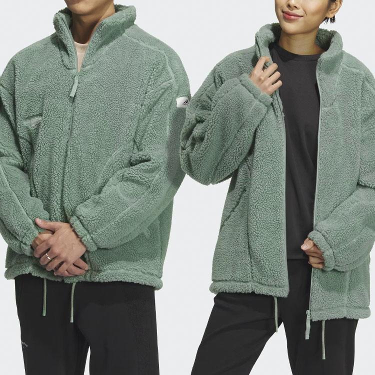 Adidas Sportswear Lounge Jacket With Solid Color Logo Unisex Outerwear Silver Gray Green IQ1368