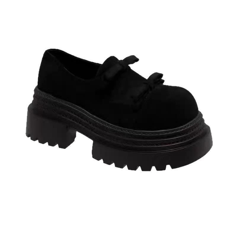 Retro Good-looking Versatile Platform Small Leather Shoes Women's Spring New Big Head Bow Deep Mouth Single Shoes