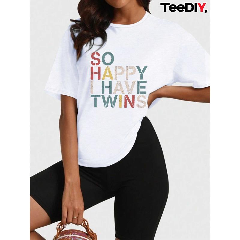 

Women s Plus Size T-Shirt - Twin Announcement Maternity Top with Multicolor Footprints & Design, Comfortable Short Sleeve Round Neck Shirt S белый