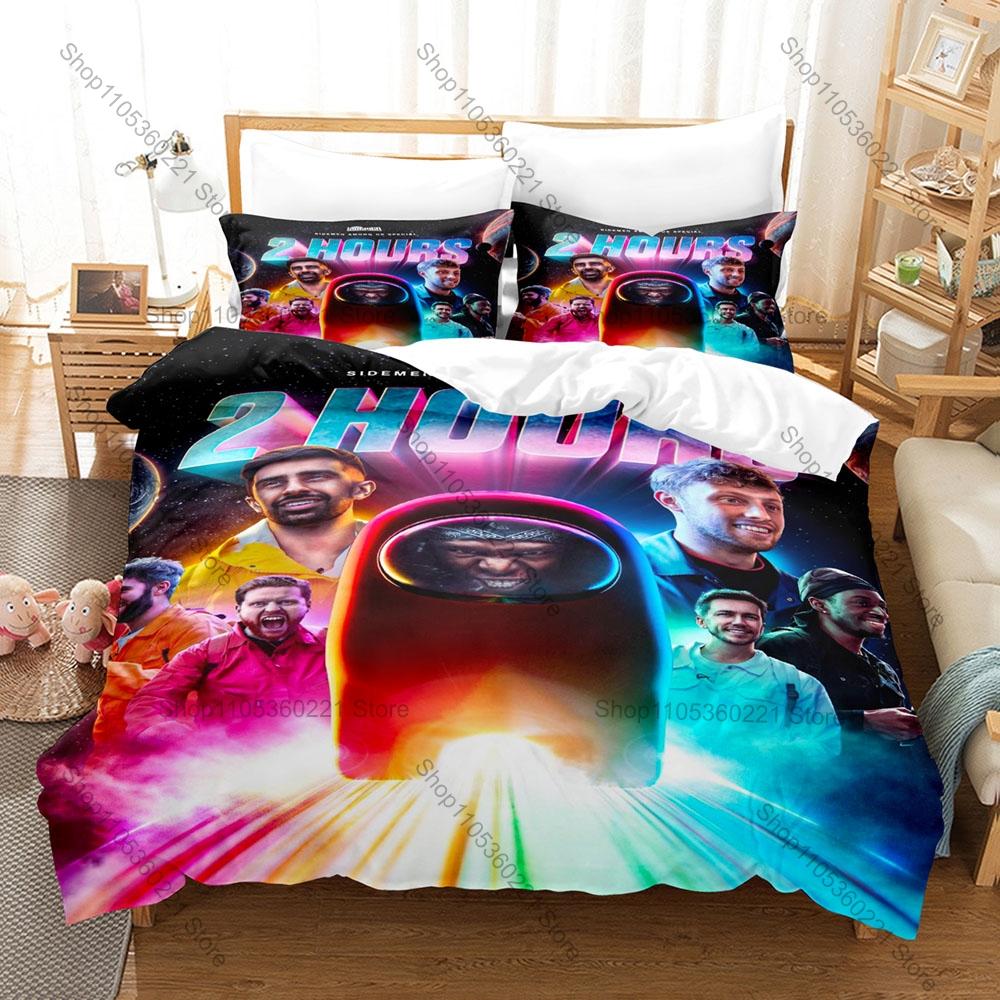 Sidemen Themed Bedding Set 1 Duvet Cover 2 Pillowcases Cartoon Group Character Graphic Breathable Bed Linen Gift Teen Sidemen