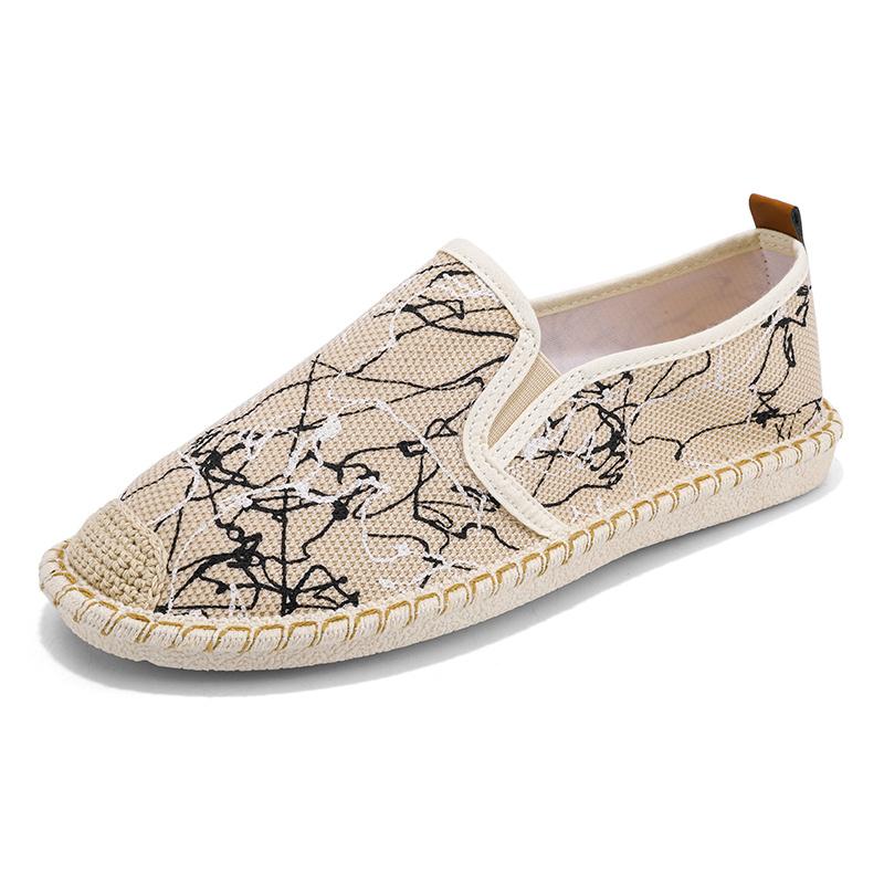 2024 New Classic White Men's Fisherman Loafers Fashion Print Canvas Shoes Man Flats Espadrilles Breathable Male Summer Footwear
