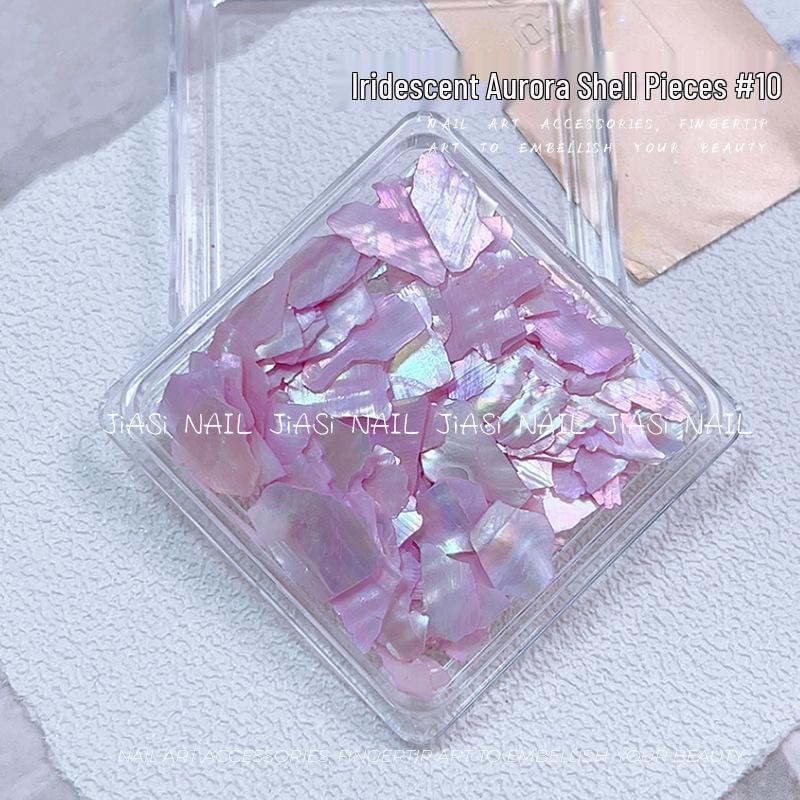 Iridescent Abalone Nail Decor: Ultra-Thin Shell Fragments in 6-Grid Box