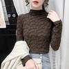 Stand-up Collar Pleated Long-sleeved Lace Shirt for Women In Autumn and Winter Slim Stand Collar Inner Bottom Top Lace Shirt