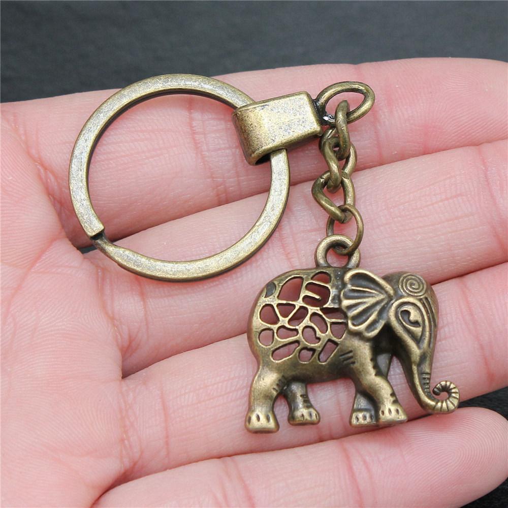 Elephant Horse Animal Duo Pendant Antique Bronze Metal Keychain with 30mm Ring for Students Hot Sale