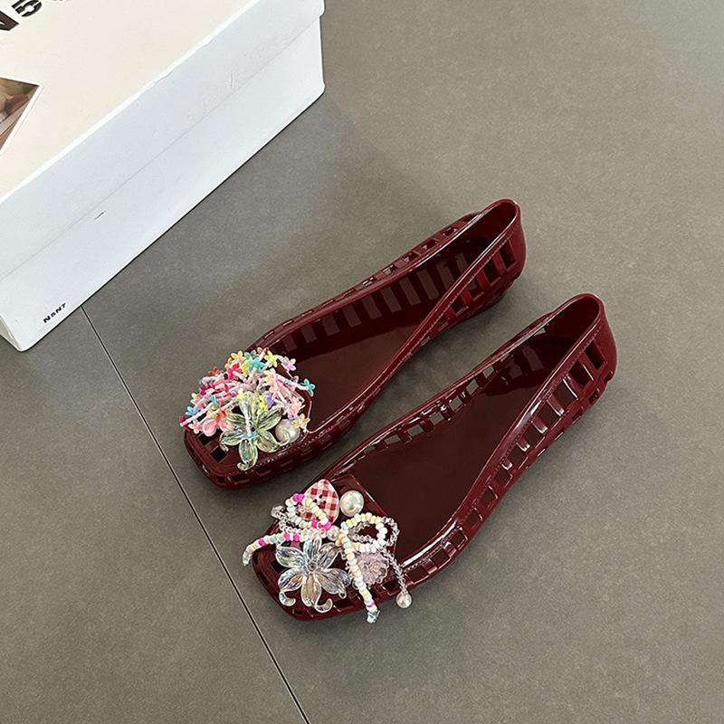 Versatile casual retro breathable single shoes women's summer fashion cartoon hollow comfortable cool crystal shoes decorative single shoes