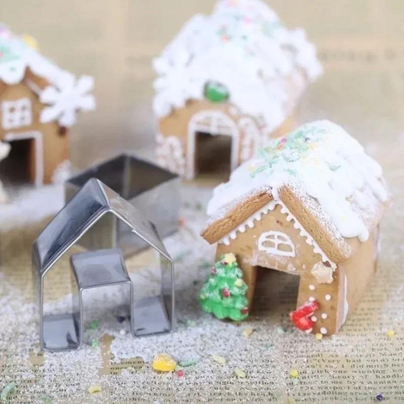 2025 Hot Sale 3 Pcs Creative Christmas Gingerbread House Cookie Cutter Lovely House Handmade Diy Stainless Steel Cookie Molds