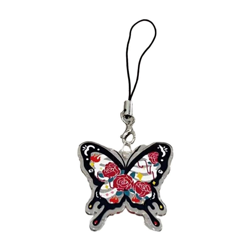

Unique Butterfly Phone Lanyard Colorful Butterfly Wristlet Keychain Bracelets for Women Girls Acrylic Animal Keyring чорний