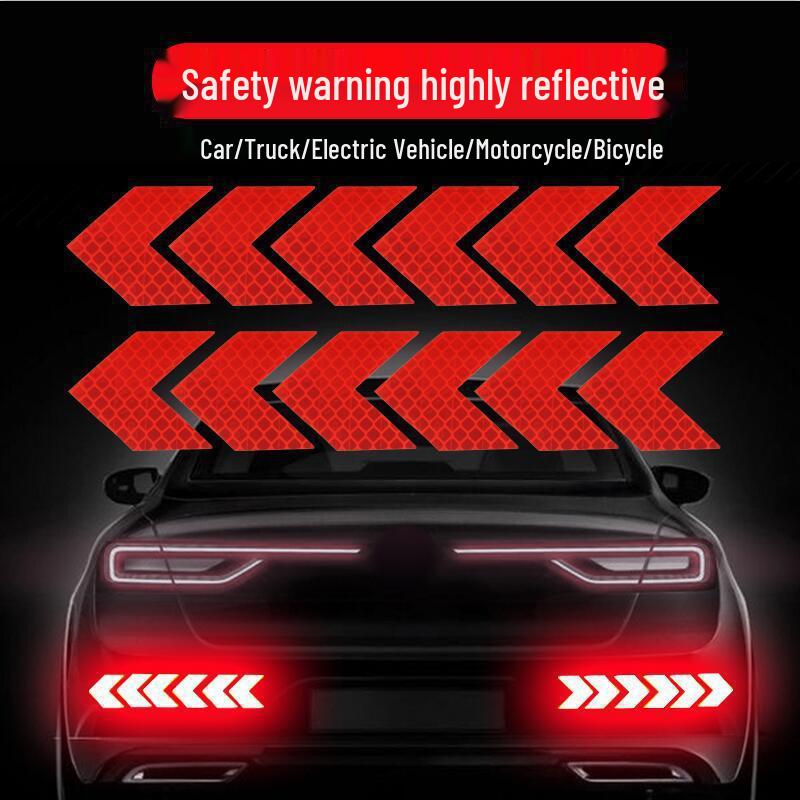 Reflective Arrow Warning Stickers for Car, Motorcycle, and Electric Vehicle Fender and Tail Decor.