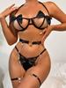 European and American Sexy Women's Hollow-Out Bandage Lingerie Three-Piece Set