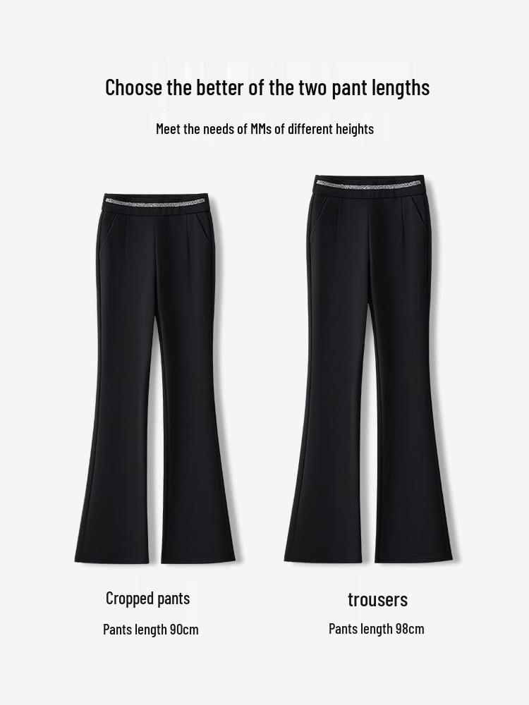 Women's High Waist Black Fleece-Lined Flared Pants, Autumn/Winter 2024 – Small Size, Thickened, Straight Leg, Slimming Trousers