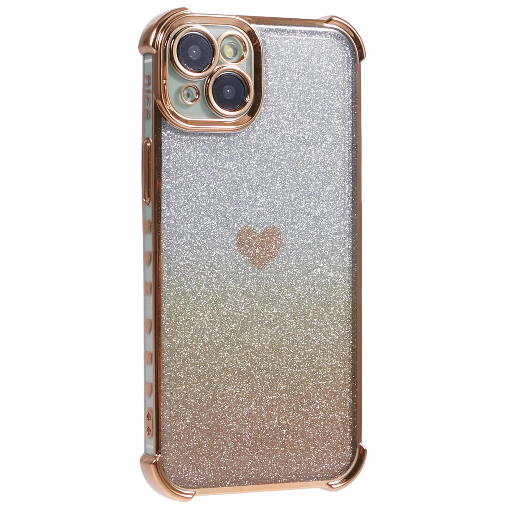 For iPhone 15 Plus Case Heart Pattern Glitter Anti-Drop TPU Phone Cover
