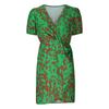 Women's Short Summer Dresses Casual Painted Prints Puffy Sleeve Wrap V Neck Dress High Waist Trendy Print Wrap Hem Beach Dress