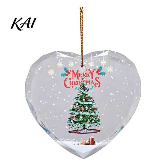 Transparent Holiday Gift Tags Heart Shaped Christmas Ornaments, Crystal Santa Winter Scene Hanging Ornament, Classic Tree Decor Xmas Pendant