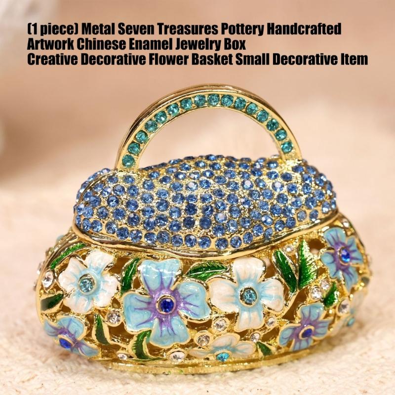Elegant Alloy Enamel Flower Basket Decorative Jewelry Box With Traditional Craftsmanship
