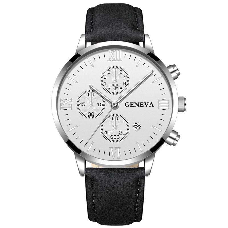 High-demand Men’s Geneva Quartz Watch – New Business & Casual Style with Calendar and Leather Strap.