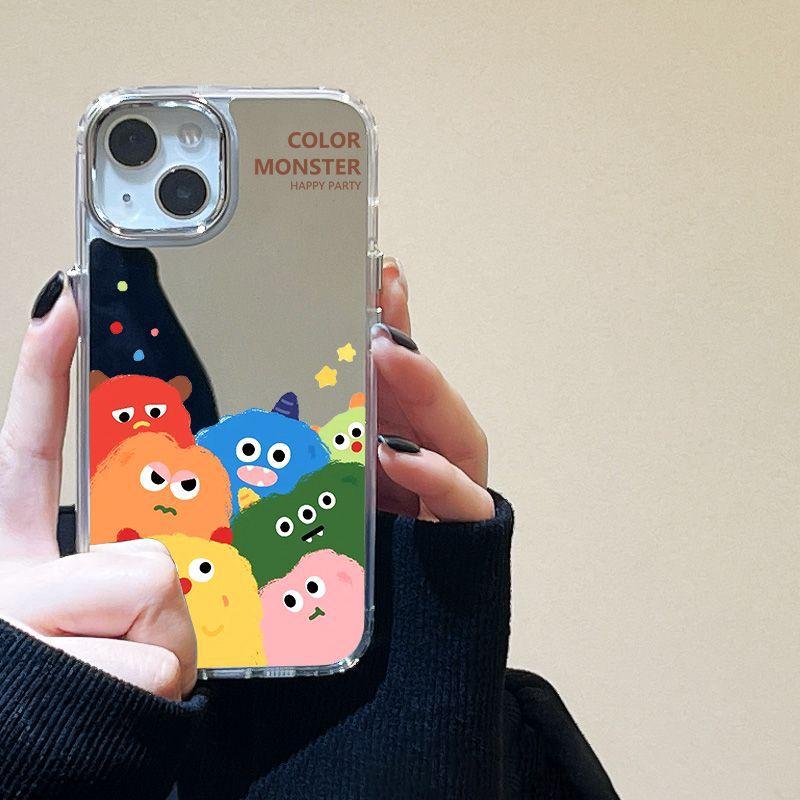Plush monster for iPhone17promax mobile phone case 14 niche 16/13 Apple 15 all-inclusive mirror