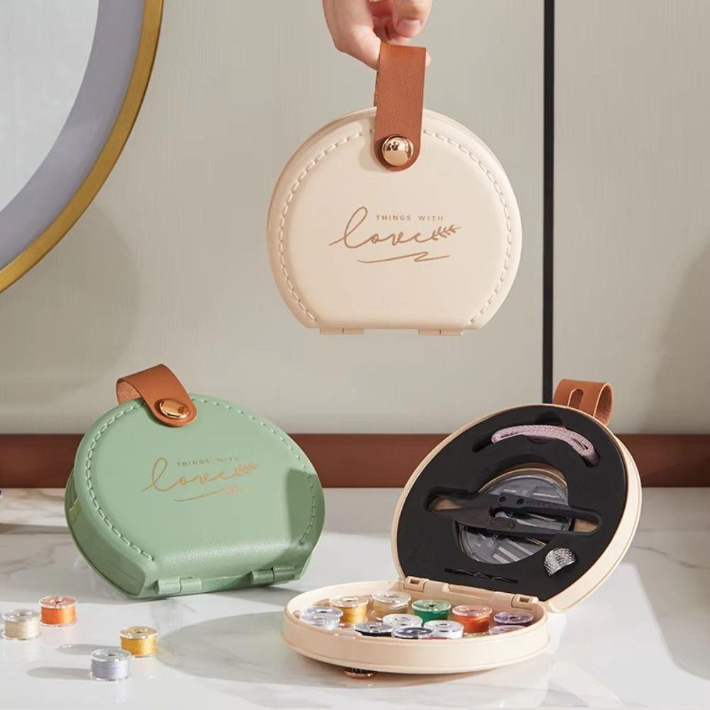 Portable Mini Sewing Set PU Leather Case Needle Threads Box Travel Sewing Kit  Manual Sewing