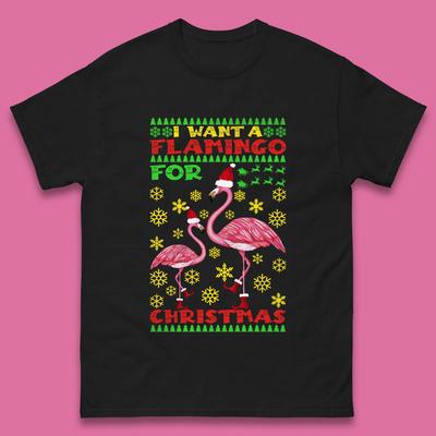 I Want A Flamingo For Christmas Mens T Shirt Womens Tops Tees Flamingo Top