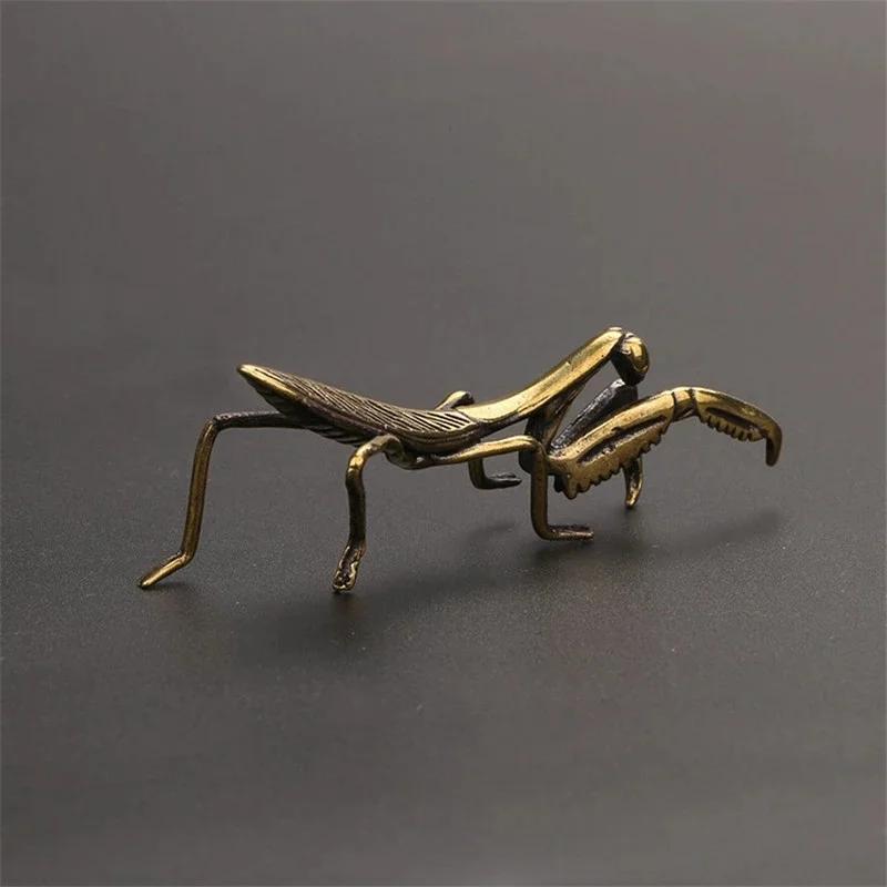 New Brass Mantis Statue Miniature Pure Copper Office Decor Retro Pure Copper Figurines High Quality Vintage Brass Figurine