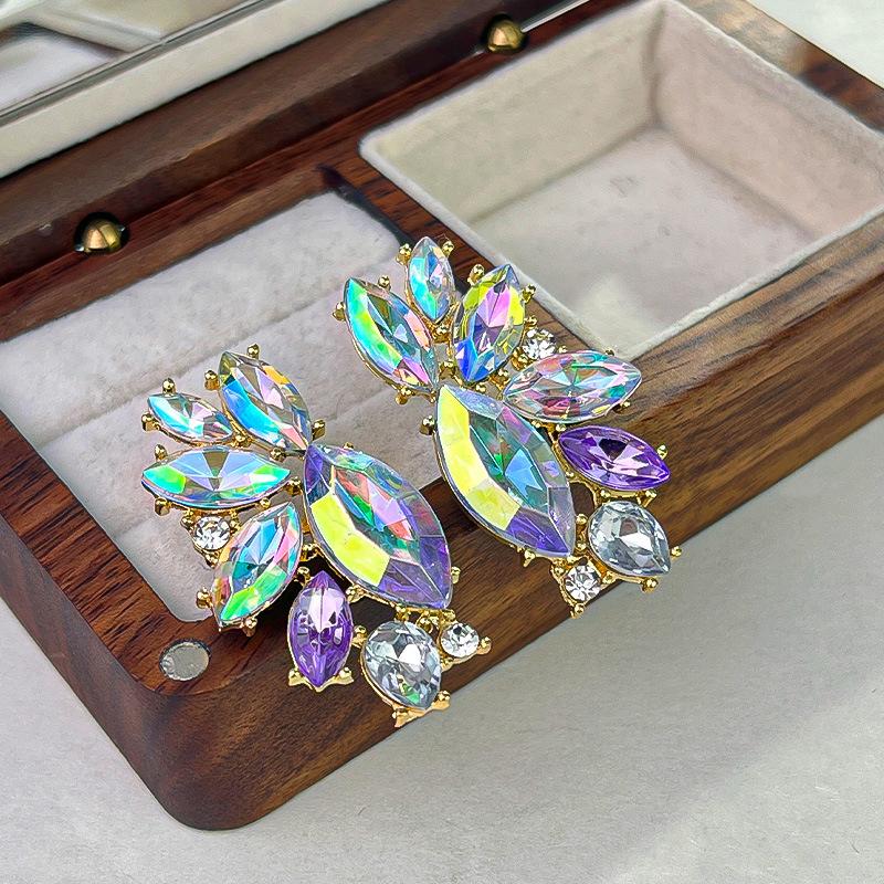 Boucles d'oreilles pendantes Zircon Fleur Colorée pour Femmes, Boucles d'oreilles pendantes Statement pour Fête & Usage Quotidien