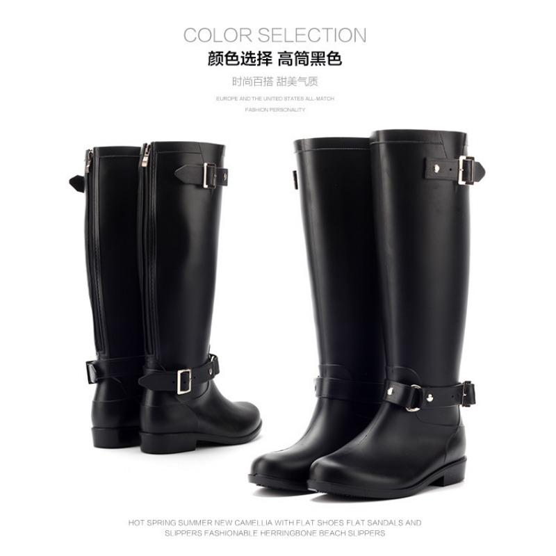 Height-increasing and thin locomotive boots women's fashion rain boots long tube water shoes waterproof and non-slip high tube rain shoes Martin boots