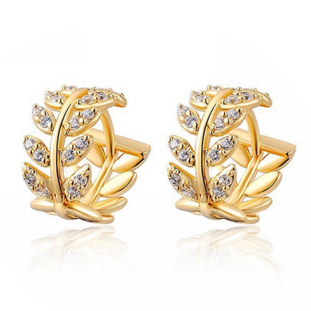 

Leaf Shape Crystal Zircon Earrings for Women Elegant Rhinestone Stud Ear Clips Non Piercing Jewelry золотой