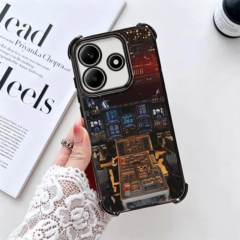 Aviation Aeroplane Pilot Cockpit Plating Phone Case For Xiaomi Redmi Note 14 15 Pro Plus 13 12 11 11S 11T 10 9S 9 5G Anti-Fall A