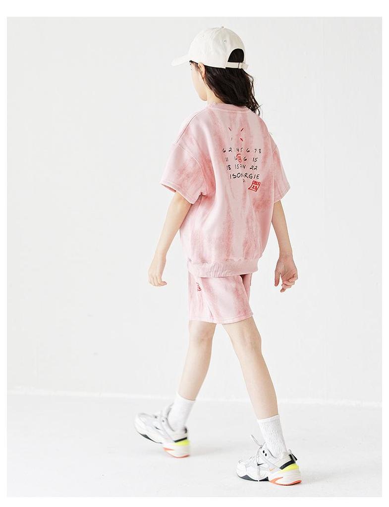 2025 Korean Style Girls' Tie-Dye Short Sleeve Pants Set - Fashionable Big Kid Sports Two-Piece Outfit