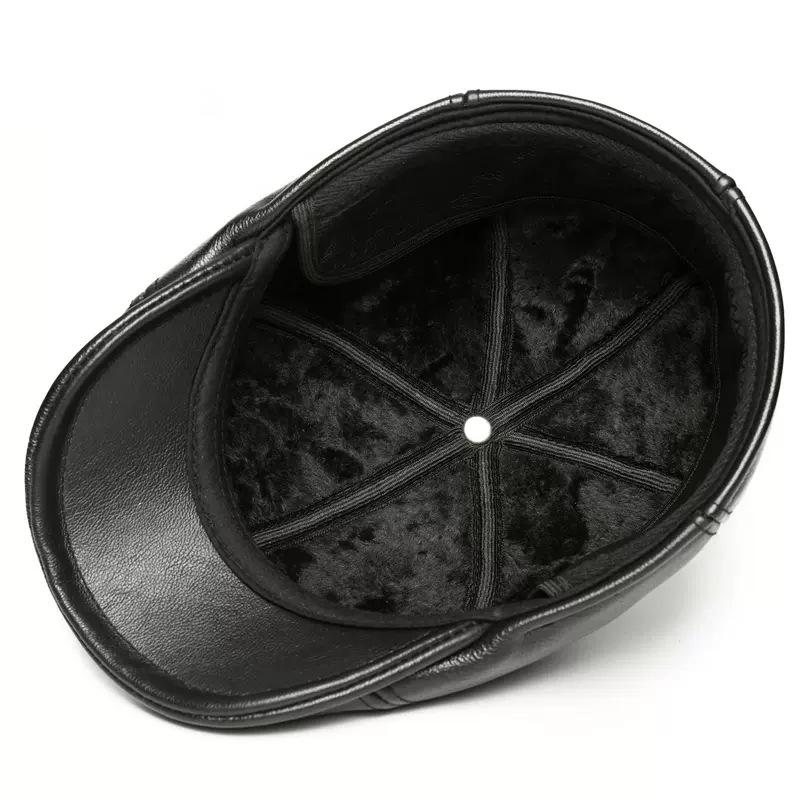 Men's Genuine Leather Winter Hat with Ear Protection - Thickened Warm Duckbill Cap for Middle-Aged and Elderly Outdoors