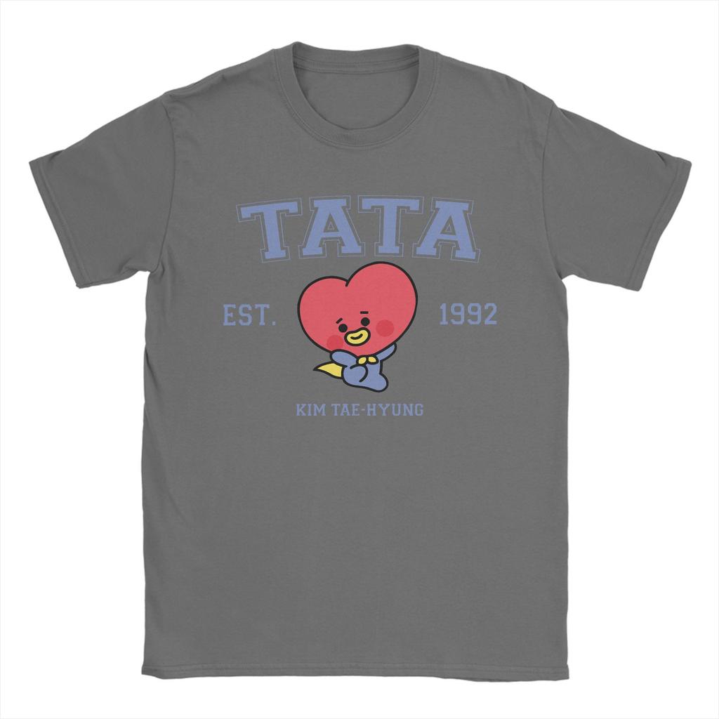 Tata Korea Kpop Niedliches Cartoon T-Shirt für Herren Lustiges Reines Baumwoll-T-Shirt Rundhals Kurzarm T-Shirts Neuankömmling Kleidung