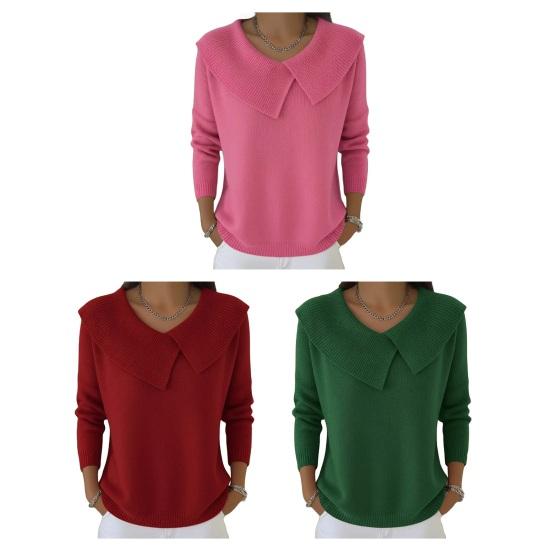 Damen Strickoberteile Großer Revers Langarm Einfarbig Pullover Weich Dehnbar Lässige Strickwaren Arbeit Party Date Kleidung