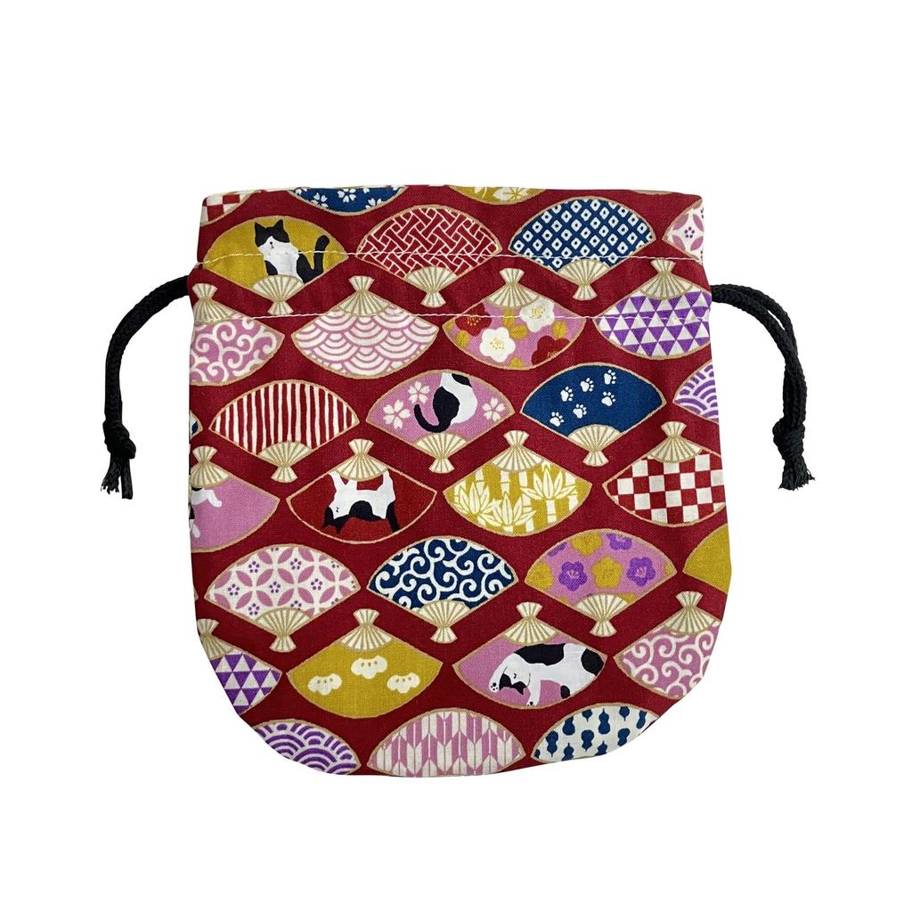Drawstring small item Japanese cat makeup drawstring Japanese made in Marukoro pouch, holder, pouch, pattern, print, pouch, bag, lined, goods, cotton,