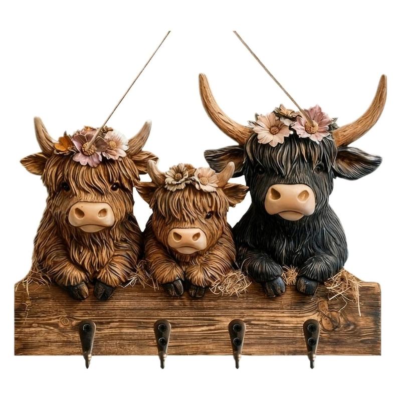 Natural Cow Shape Key Rack Wood Wall Hook for Entryway Decoration and Utility 1