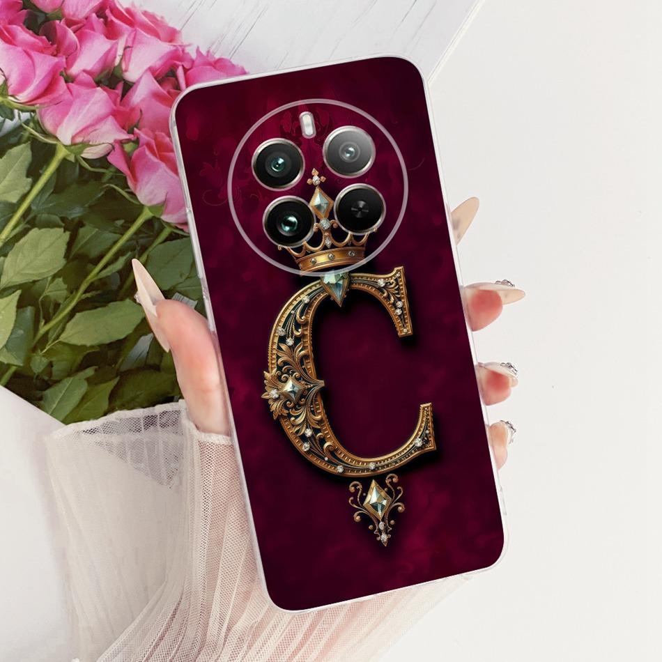 For Realme 12+ 12X 12 5G Royal Crown Initial Letter Couple Phone Case For Realme12 5G 12Plus 12X Soft Silicone TPU Cover Bumpers