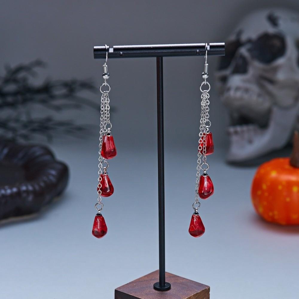 Gothic Blood Drop Necklace Tassel Halloween Earrings Creative Halloween Collarbone Chain  Cosplay