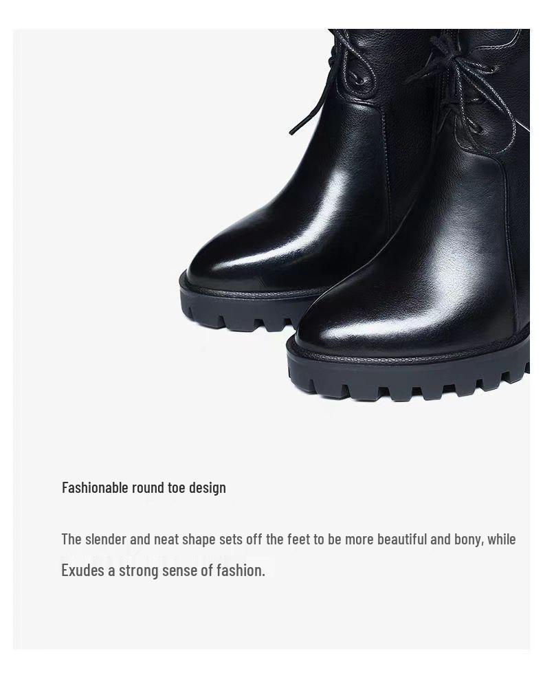 Women's High Heel Leather Ankle Boots with Velvet Lining - Non-Slip Lace-Up Martin Platform for Fall/Winter