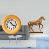 Silent Contemporary Analog Wall Clock with Engraved Horse Figurine Sculpture Resin Animal Statue for