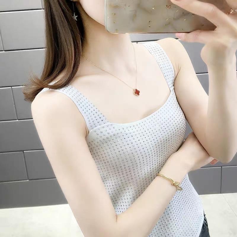 2025 Women s Rhinestone-Embellished Ice Silk Backless Camisole - Heavy Duty Outerwear & Base Layer S