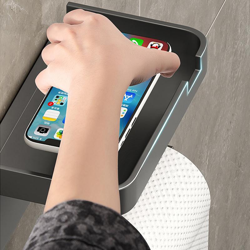 1 Pack Wall-Mounted No-Drill Toilet Paper Holder with Shelf and Phone Holder, Polypropylene Material, Bathroom Tissue Roll Dispe