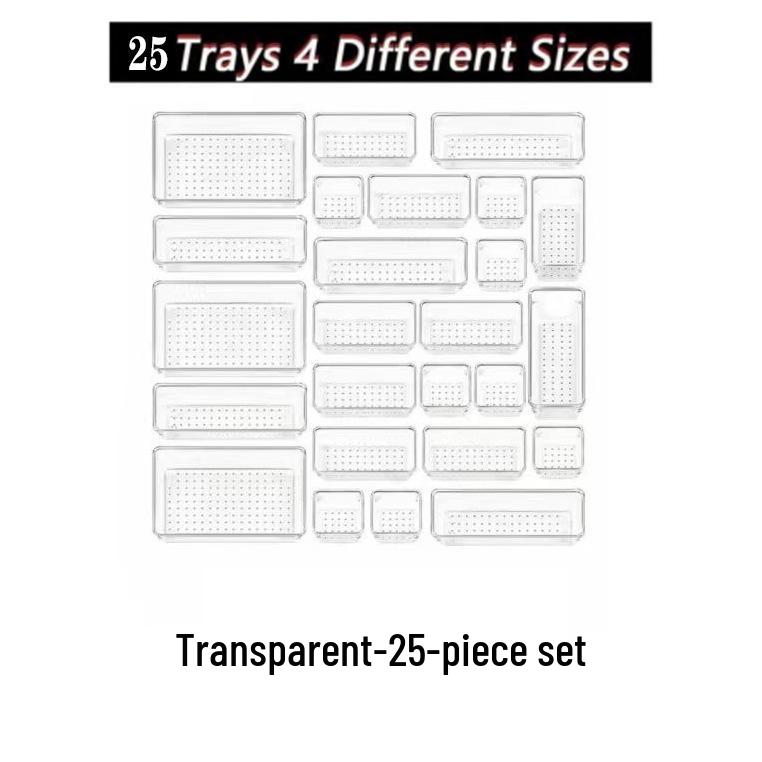 Průhledná plastová zásuvka a úložný box se přihrádkami pro drobnosti na toaletní stolek